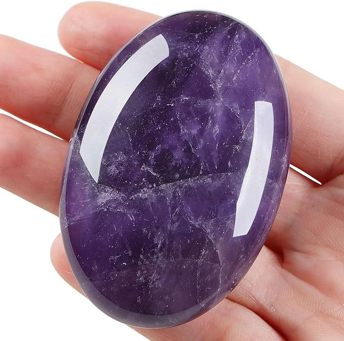Amethyst 2.4" Large Palm Stone Healing Crystals Natural Gemstones Calming Effects Energy Balancin... | Amazon (US)