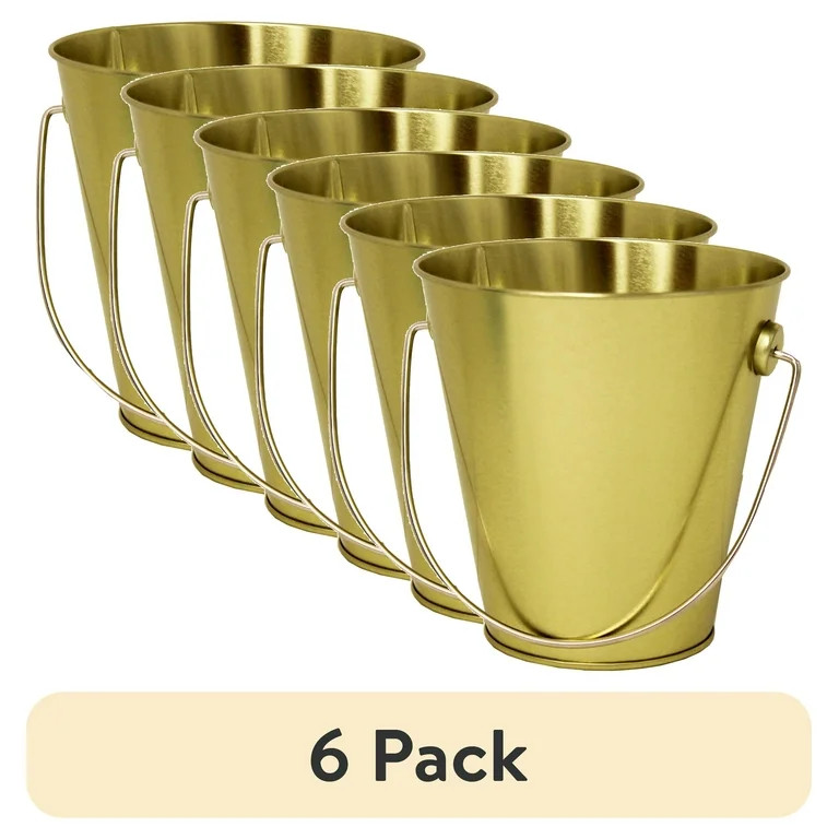 (6 pack) Gold Tin Pail with Handle, 4.6", by Way To Celebrate | Walmart (US)