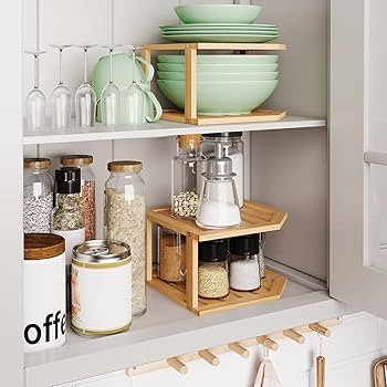 Corner Shelf, Plate Organizer for Cabinet-Bamboo Corner Cabinet Shelf Organization-Suitable for K... | Amazon (US)