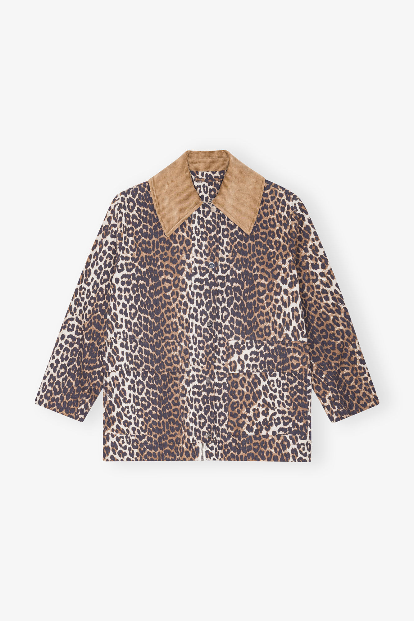 Leopard Printed Canvas Midi Jacket | Ganni