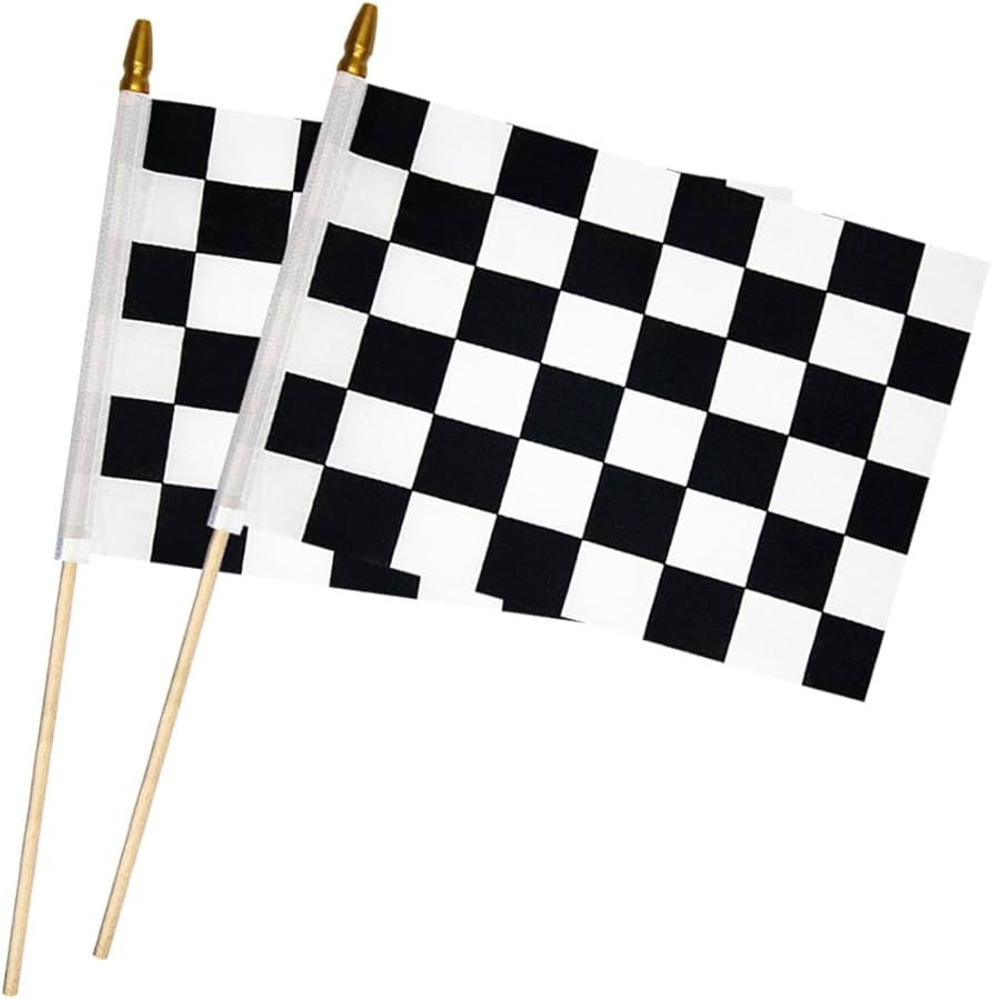 2 Pcs 8×12 inch Checkered Flag, Black and White Racing Flag on Wood Stick - Hand Held Stick with... | Amazon (US)