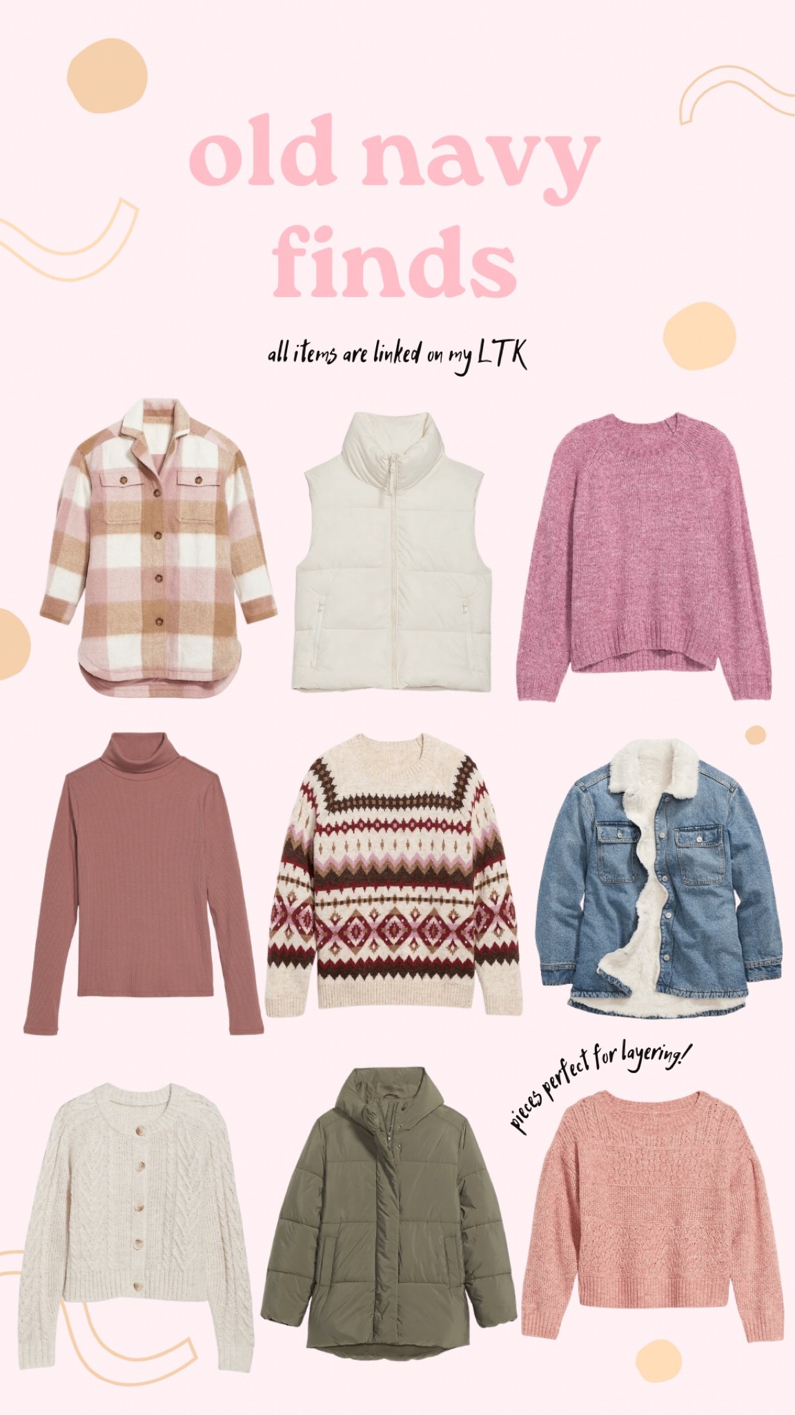 old navy, sweaters, chunky sweaters, jean jacket, puffer vest, puffer jacket, shacket, winter finds

#LTKfit #LTKSeasonal #LTKstyletip