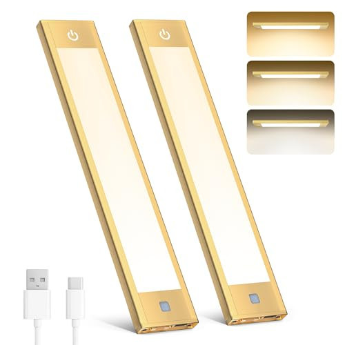 V4light Rechargeable Motion Sensor Under Cabinet Light, Magnetic LED Bar with 1500mAh, Gold Aluminum Accent Lighting, Dimmable 3 Color Temperatures for Kitchen Cabinets, Shelves & Closets (9 in) | Amazon (US)