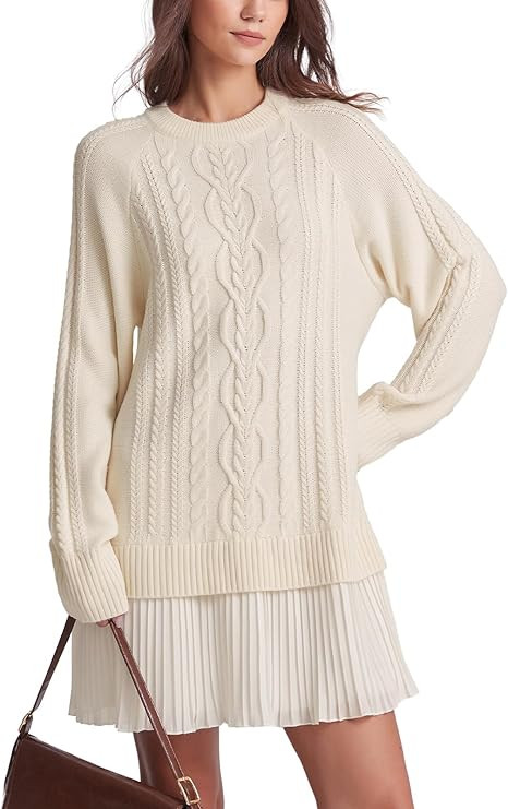 SCOFEEL Women’s Cable Knit Sweater Dress Long Sleeve Crew Neck Short Dress 2025 Fall Winter Out... | Amazon (US)