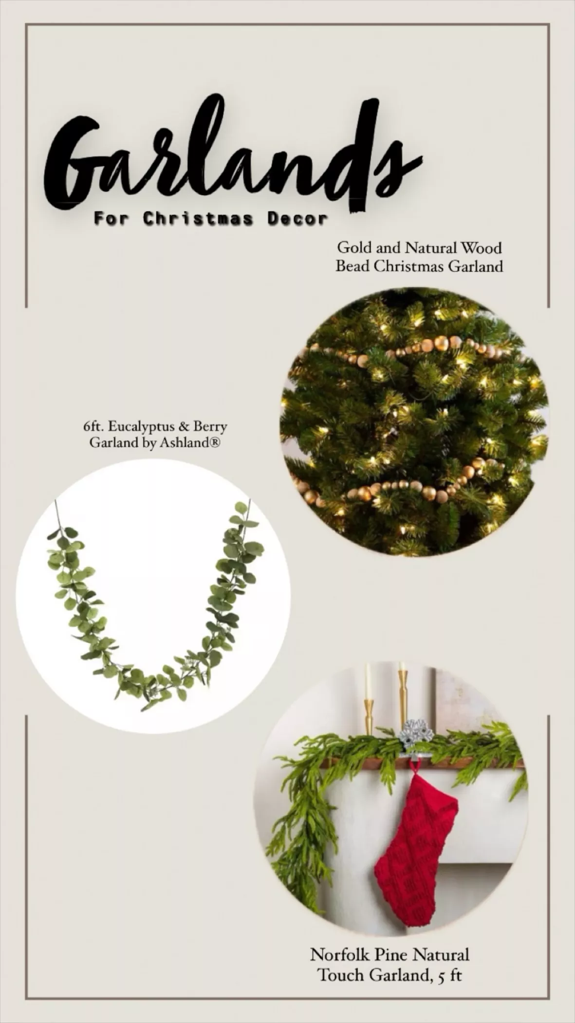 Gold and Natural Wood Bead Christmas Garland