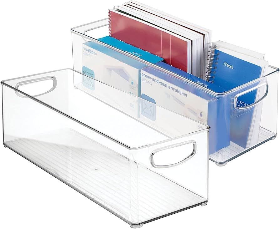 mDesign Plastic Home Office Organizer - Basket Storage Holder Bin with Handles for Desk, Cupboard... | Amazon (US)