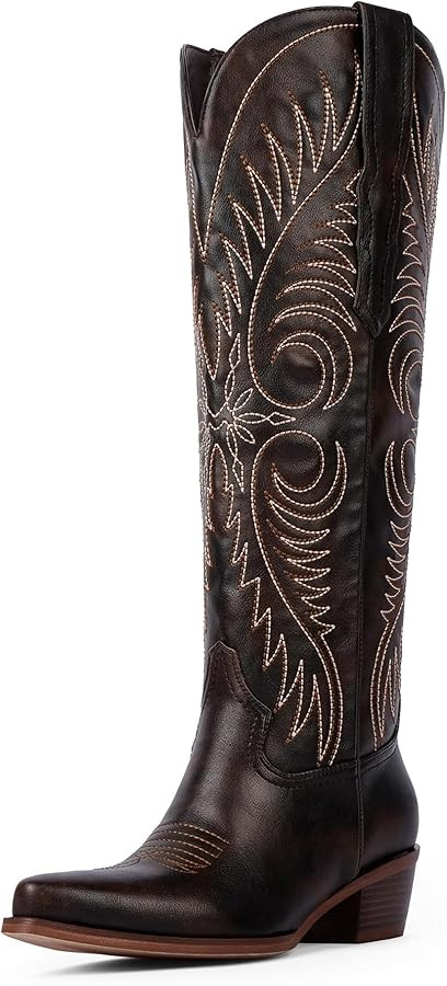 Modatope Cowboy Boots for Women Knee High Cowgirl Boots Embroidered Pointed Toe Chunky Heel Weste... | Amazon (US)