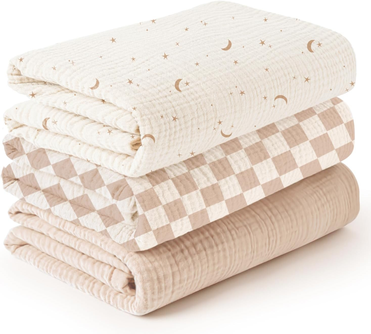 Konssy 3-Pack Muslin Baby Swaddle Blankets, 47 x 47 in Receiving Blankets | Amazon (US)