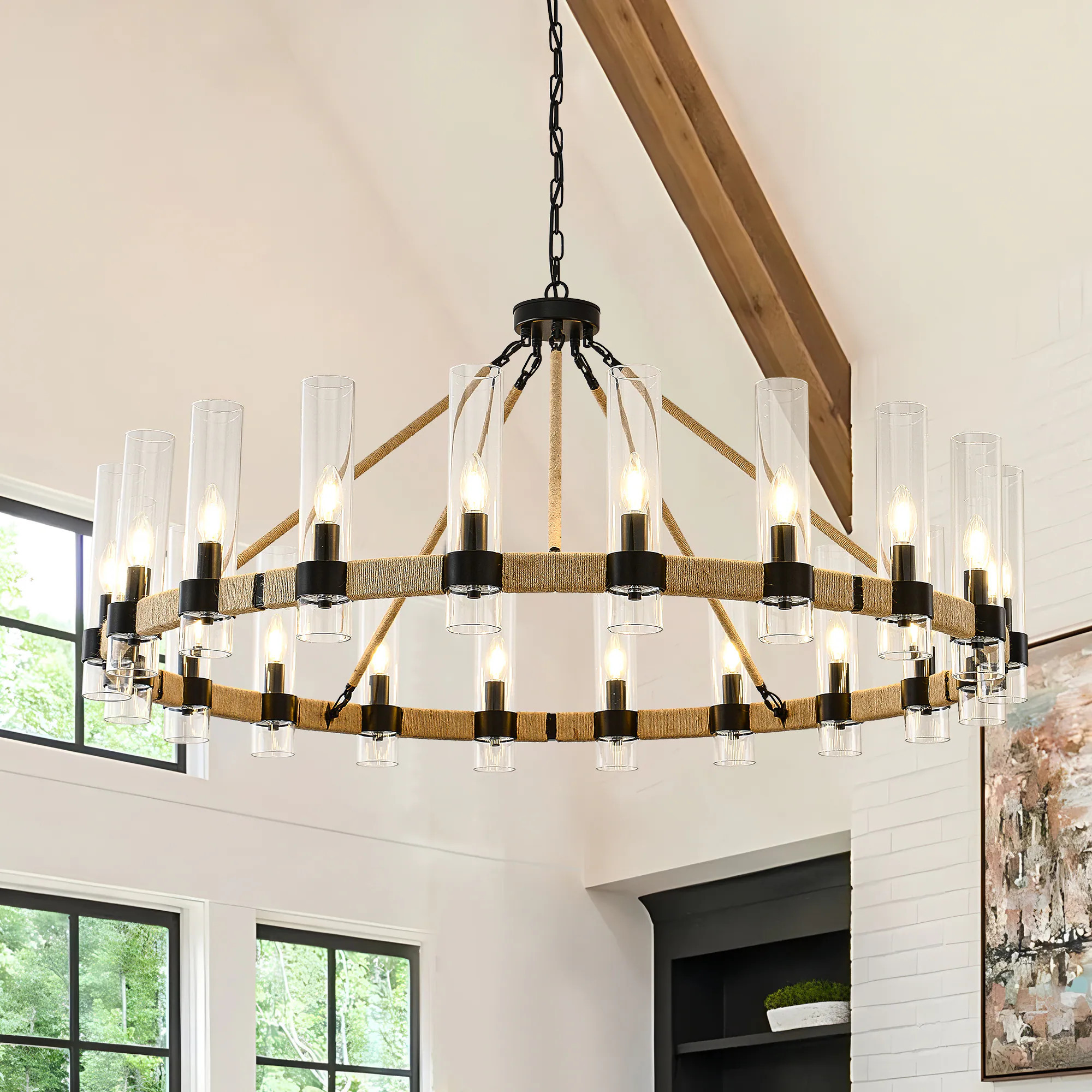 GZJunYo 20-Light Black Farmhouse For Use in Bedrooms Dining Rooms Foyers Kitchens Living Rooms Chandelier one_size | G-115-20 | Lowe's