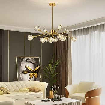 Sputnik Chandeliers Modern Crystal Pendant Lighting Gold Chandelier 12 Lights Mid Century Ceiling... | Amazon (US)