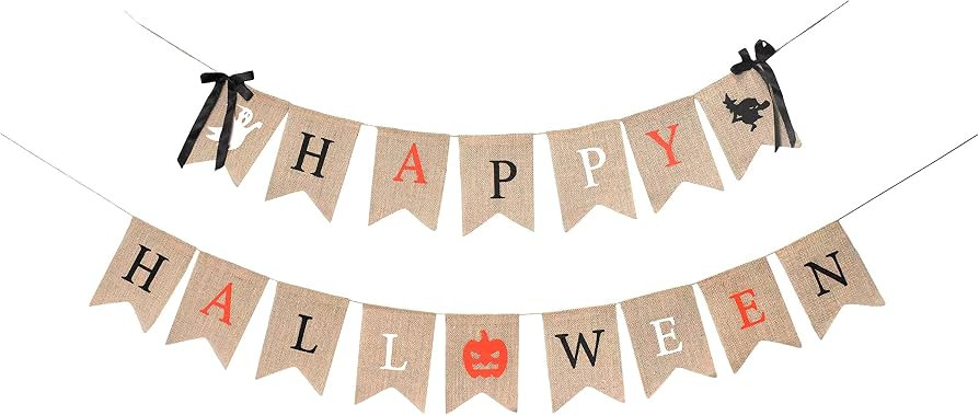 Mandala Crafts Burlap Happy Halloween Banners Garland Rustic Decorations | Amazon (US)