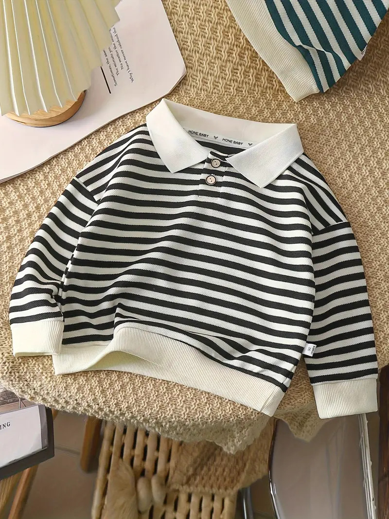 Striped Lapel Top For Kids Boys - Keep Your Little One Warm And Trendy! | Temu Affiliate Program