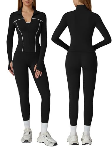 3 Piece Women Workout Set Sports Bra Tank Zip Jacket High Waist Leggings Casual Yoga Gym Outfit Athletic Clothing Sets Black L | Amazon (US)