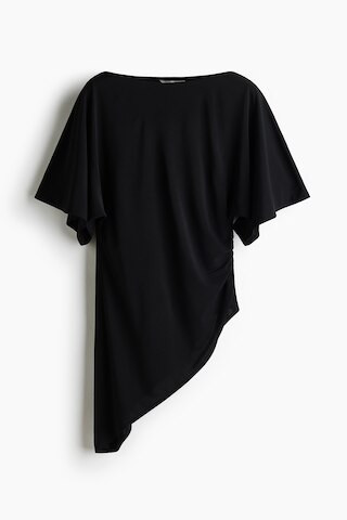 H & M - Asymmetric Butterfly-Sleeved Top - Black | H&M (US + CA)