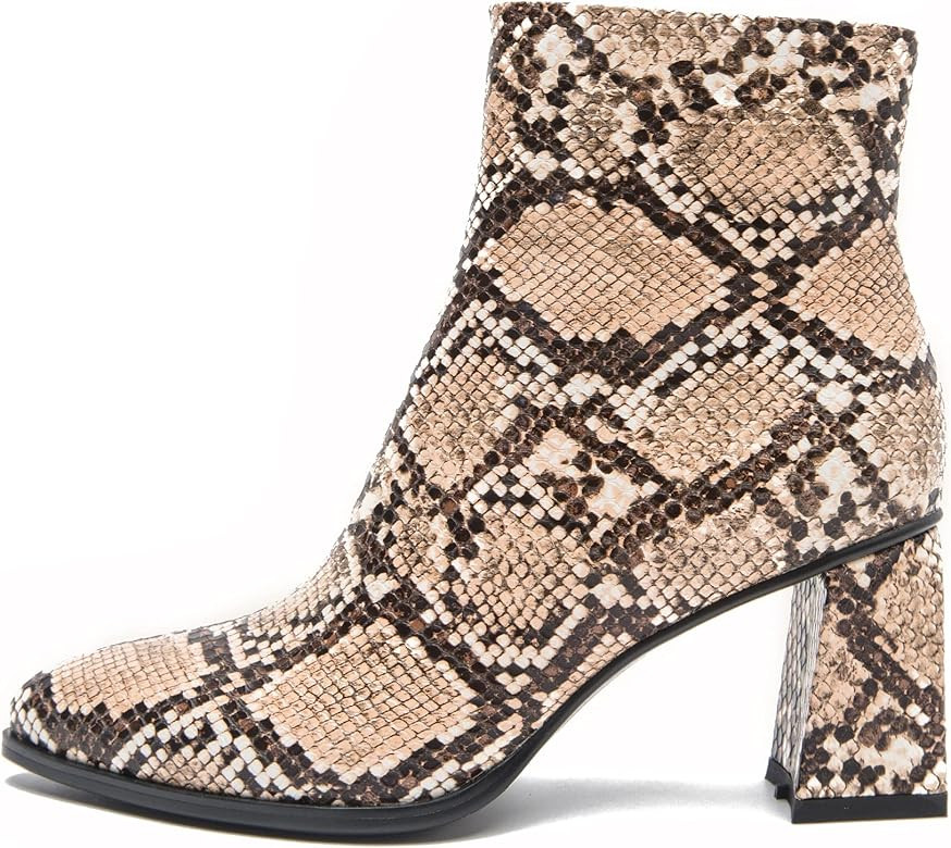 MixATB Women's Snakeskin Booties for Women Snake Skin Print Ankle Boots Booties for Women with He... | Amazon (US)