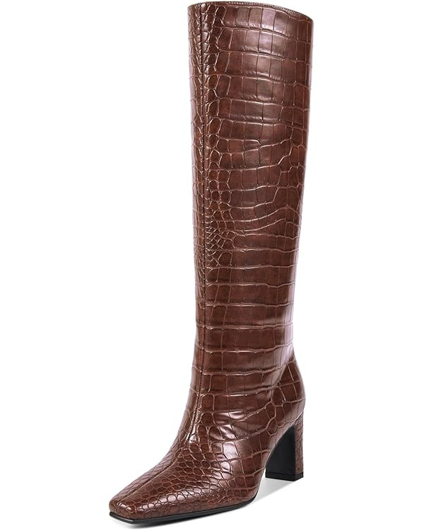 wetkiss Straight Leg Knee High Boots for Women Regular Calf Friendly Square Toe Faux Leather Croc... | Amazon (US)