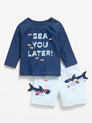 Long-Sleeve Rashguard Swim Top and Trunks Set for Baby | Old Navy (US)