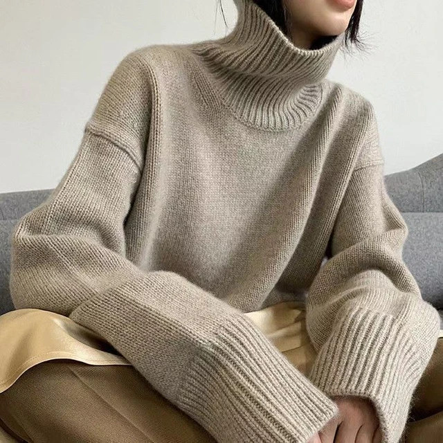Pulôver feminino de malha de gola alta, streetwear elegante, blusas Y2K, suéteres curtos, cinza... | Aliexpress BR (BR)