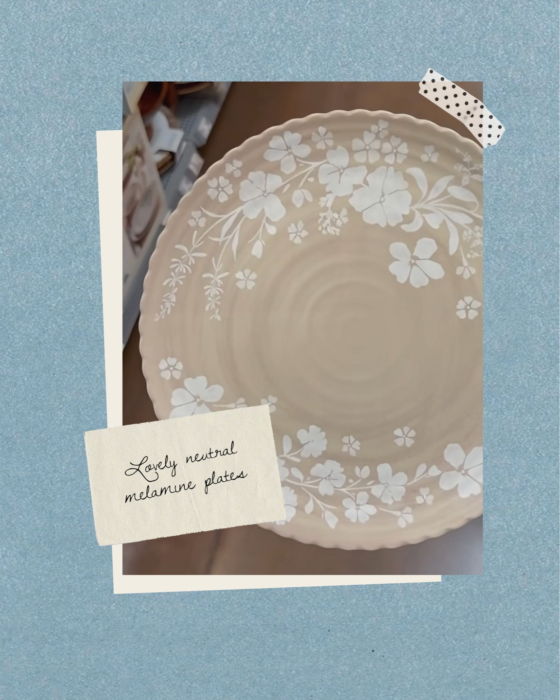 Lovely, floral printed bamboo melamine dishes perfect for outdoor hosting. 

My favorite is the beige & white set, but they also come in blue & pink. What a great price! 🤎