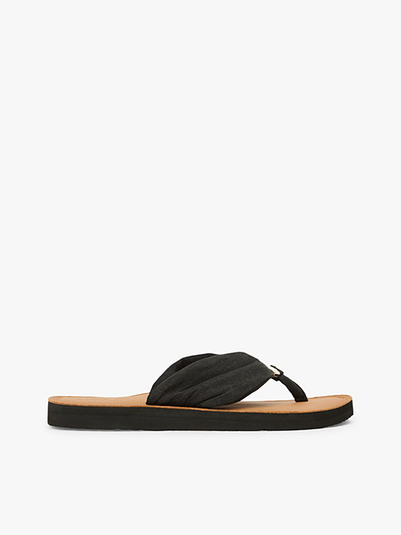 TH Monogram Plaque Hemp Flip-Flops | Black | Tommy Hilfiger | Tommy Hilfiger UK