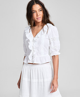 And Now This Petite Ruffled-Front Clip-Dot Cotton Top, Exclusively at Macy's - Macy's | Macy's