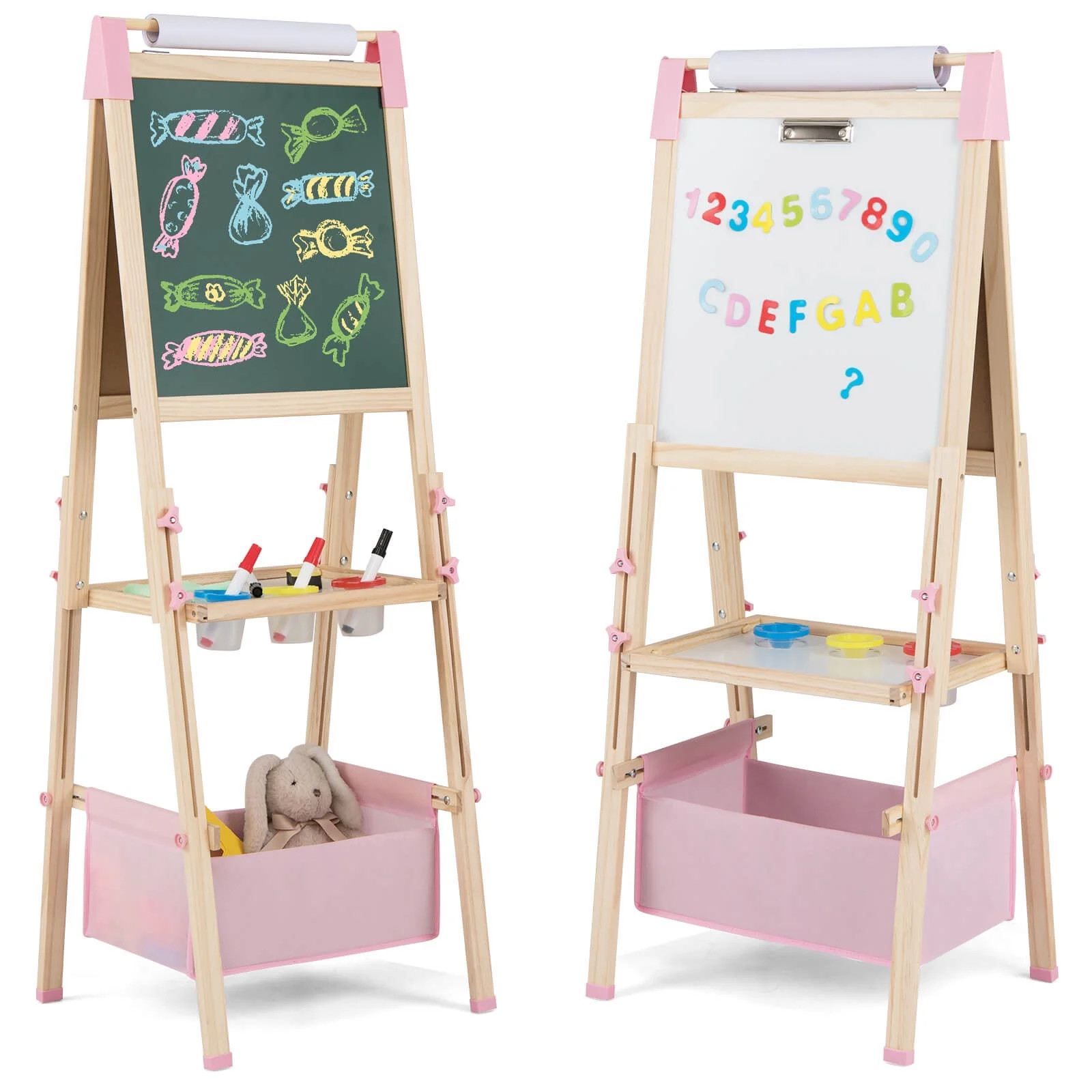 Costway 3-in-1 Kids Art Easel Double-Sided Wooden Adjustable Magnetic Drawing Board Pink | Walmart (CA)