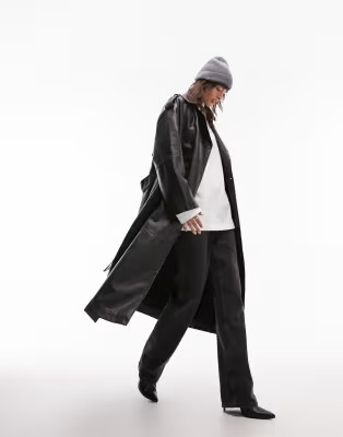 Topshop longline washed faux leather trench in grey | ASOS | ASOS (Global)