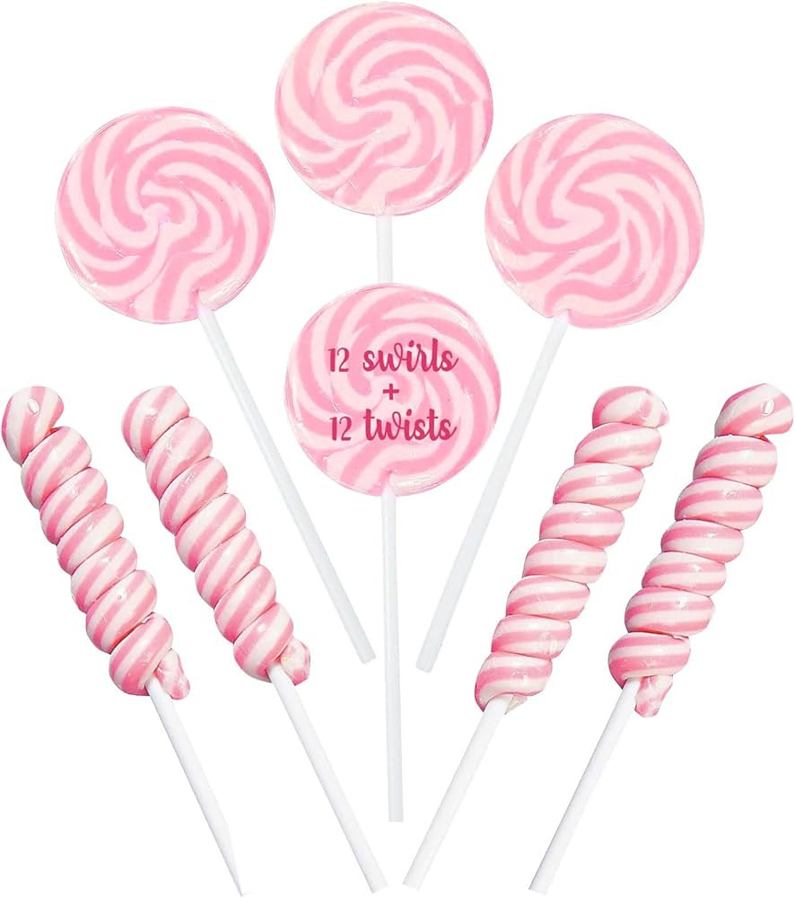Pink Candy - 12 Swirl And 12 Twisty Lollipops - PACK 24 Suckers Individually Wrapped - Candy Buff... | Amazon (US)