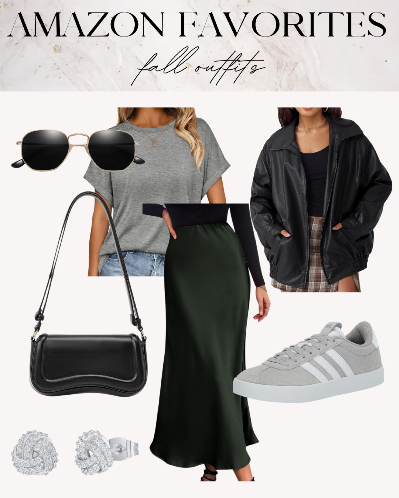 Amazon outfit, casual outfit, fall outfit, slip skirt, grey sneakers, oversized leather jacket, black bag 

#LTKStyleTip