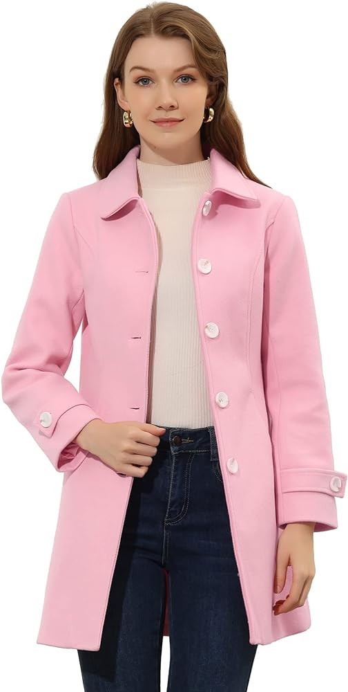 Allegra K Women's Winter Outerwear Overcoat Peter Pan Collar Mid-thigh A-line Single Breasted Pea... | Amazon (US)