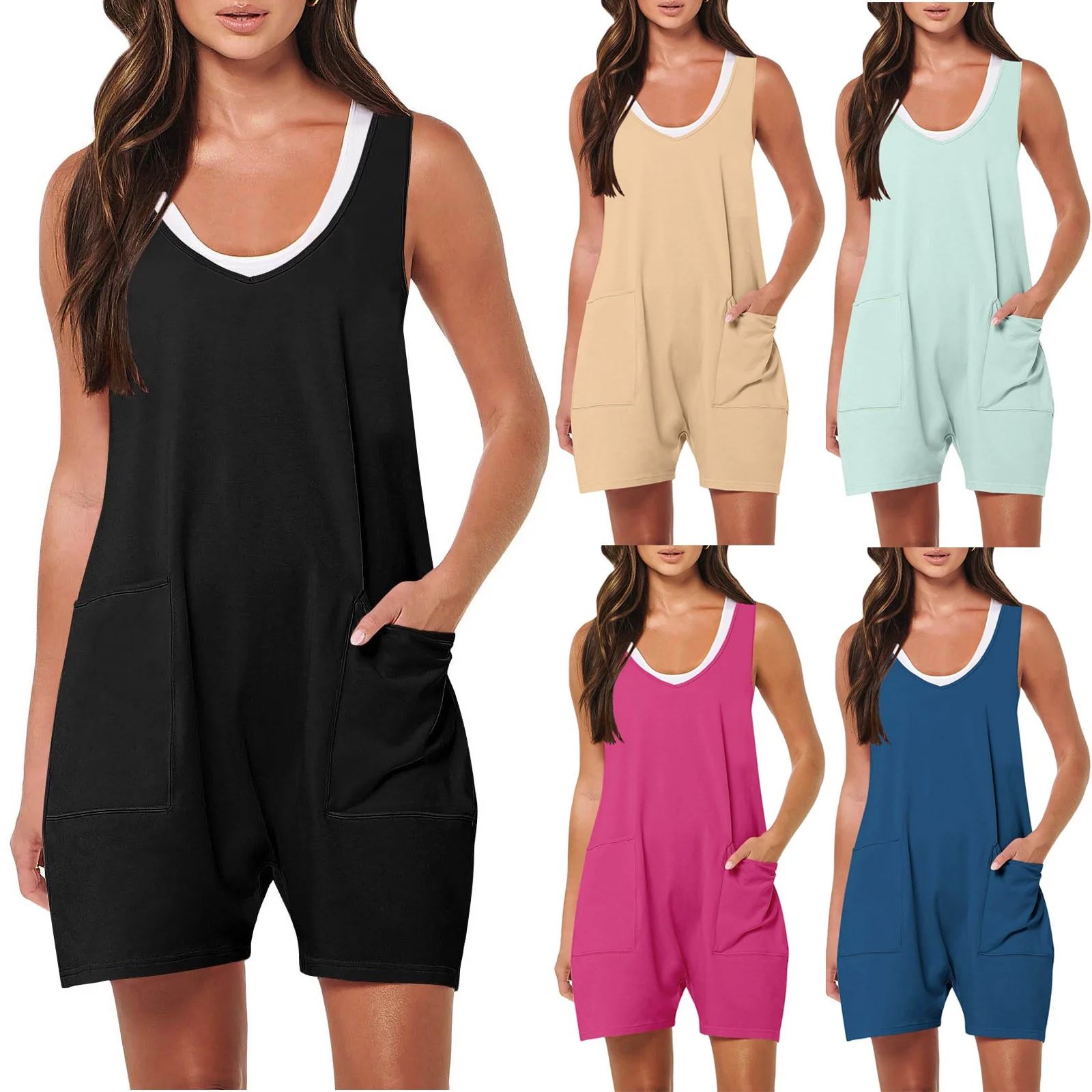 Summer 2024 Short Jumpsuits for Women Casual Rompers Sleeveless Loose Spaghetti Strap Shorts Over... | Walmart (US)
