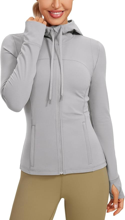 CRZ YOGA Butterluxe Womens Hooded Workout Jacket Athletic Running Zip Up with Back Mesh Vent and ... | Amazon (US)