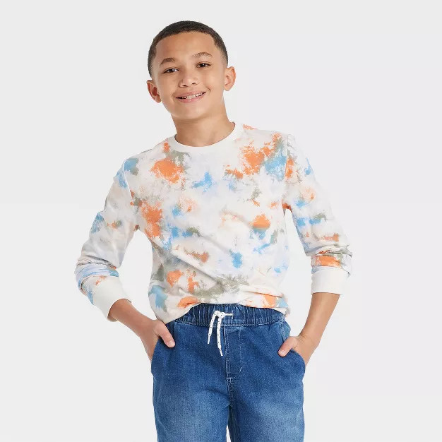 Boys' Long Sleeve Tie-Dye Print T-Shirt - Cat & Jack™ Cream | Target