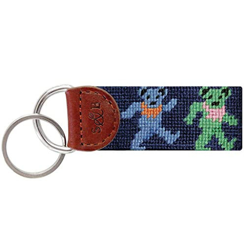 Smathers & Branson Dancing Bears Needlepoint Key Fob with Hand-Stitched Keychain | Premium Leather & Durable Metal Ring | Compact Key Holder, Ideal Gift for Men & Women | Navy Blue Embroidered | Amazon (US)