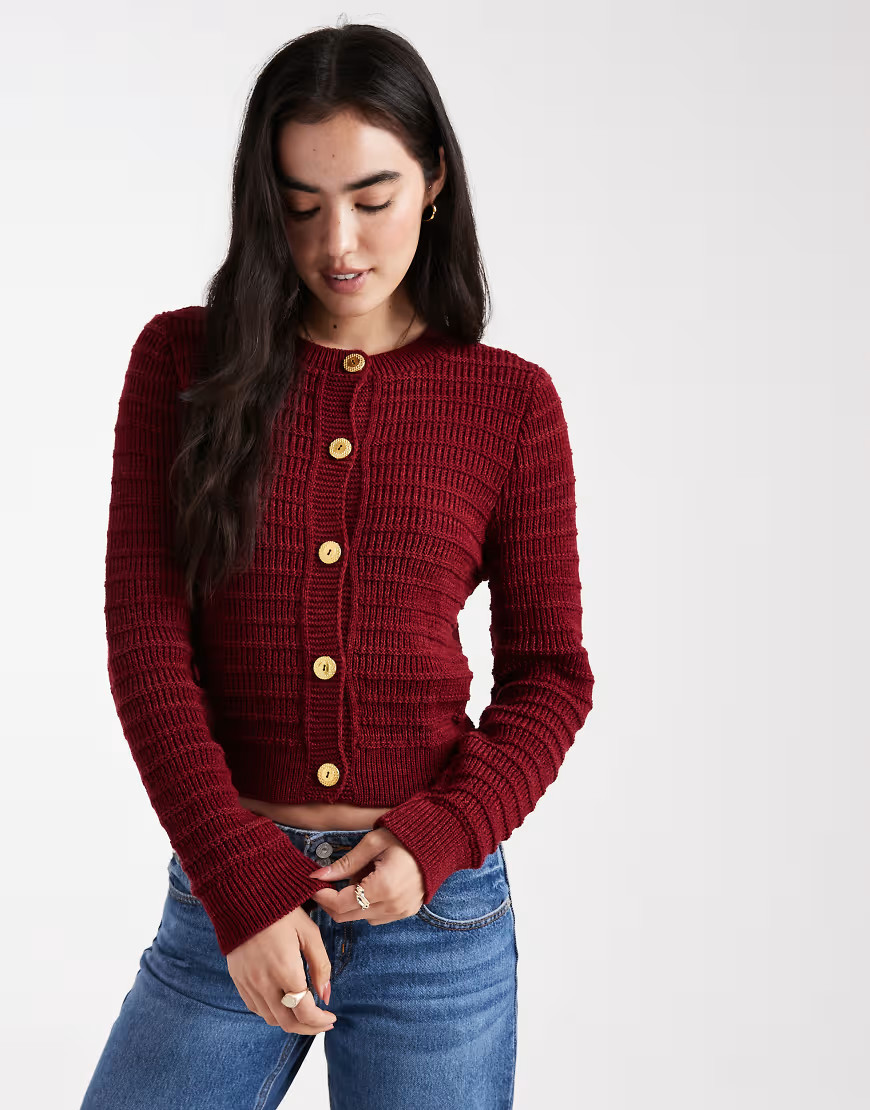 Miss Selfridge slouchy cardigan in burgundy-Red | ASOS (Global)