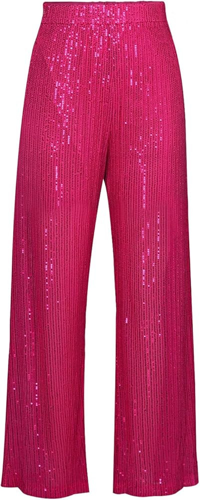 Aelidiya Women's Glitter Sequin Long Loose Pants Bling Party Clubwear Elastic Casual Pants | Amazon (US)