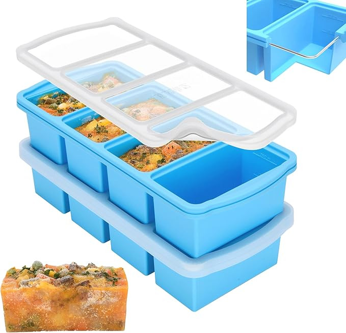 Silicone Freezer Trays with Lid,1-cup Soup Freezer Container large Ice Cube Molds with Reinforced... | Amazon (US)