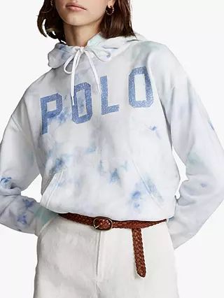 Polo Ralph Lauren Pastel Paintsplatter Hoodie, White/Blue | John Lewis UK