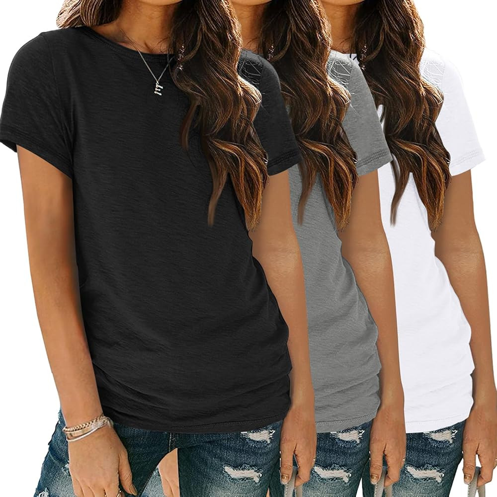 SUNBS Womens 3 Pack T-Shirts Short Sleeve Summer Tops Fashion Basic Tees Comfy Casual Vacation Ou... | Amazon (US)