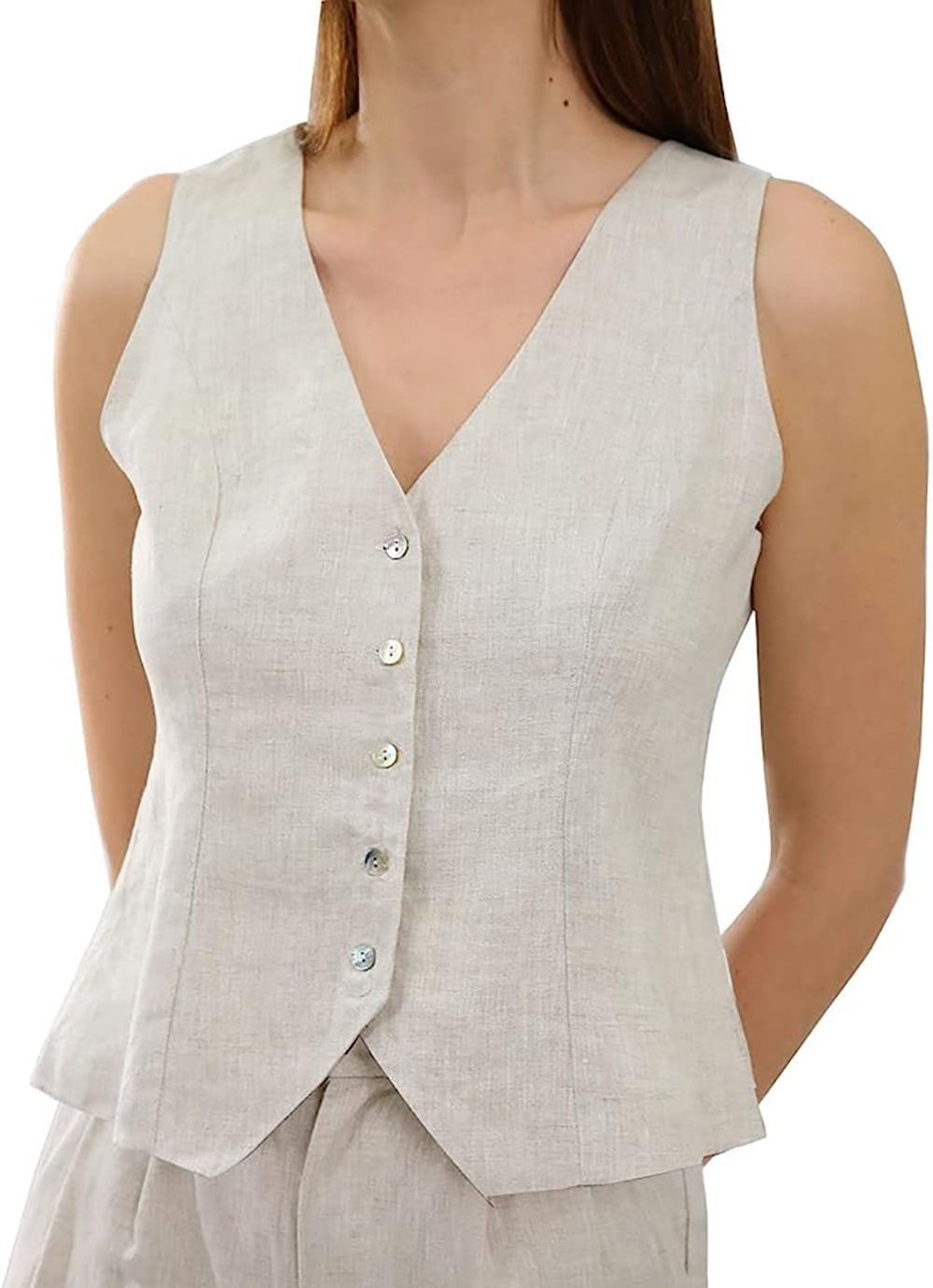 Amazhiyu Womens Pure Linen Sleeveless Button Down V Neck Crop Top Summer Vest Waistcoat | Walmart (US)