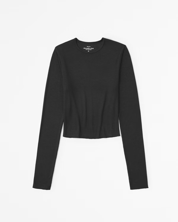 Long-Sleeve Featherweight Rib Cropped Crew Top | Abercrombie & Fitch (US)