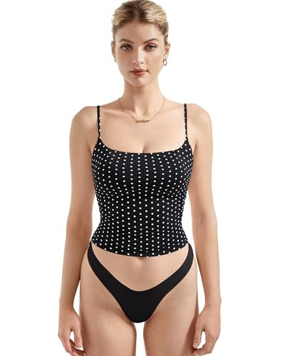 SUUKSESS Women Double Line Square Neck Tank Top Summer Y2K Going Out Basic Cami Shirt | Amazon (US)