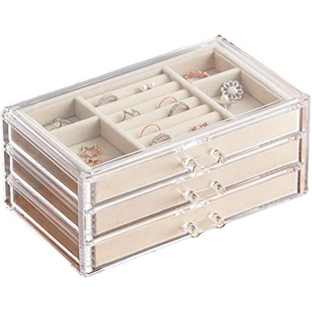 Weiai Acrylic Jewelry Box 3 Drawers, Velvet Jewellery Organizer, Earring Rings Necklaces Bracelet... | Amazon (US)