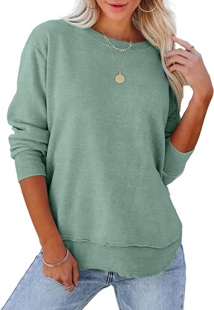 KIRUNDO Women's Casual Crewneck Sweatshirts 2024 Spring Fall Clothes Loose Long Sleeve Lightweigh... | Amazon (US)