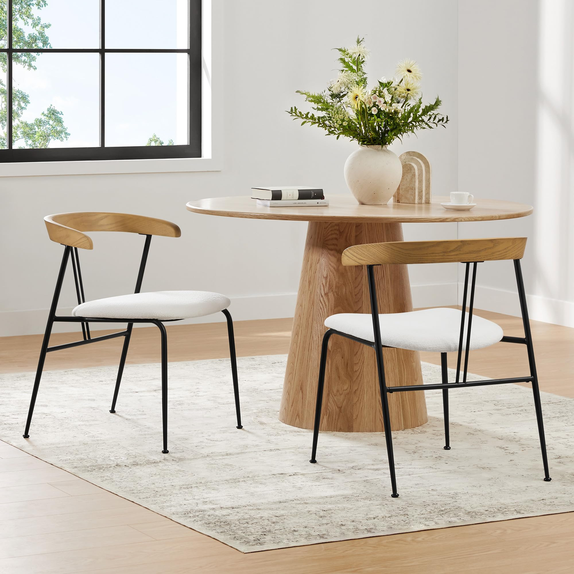 CHITA Upholstered Modern Dining Chairs Set of 2, FSC Certified Dining Chair with Metal Legs, Mid Century Dining Chair with Wood Back, White | Amazon (US)