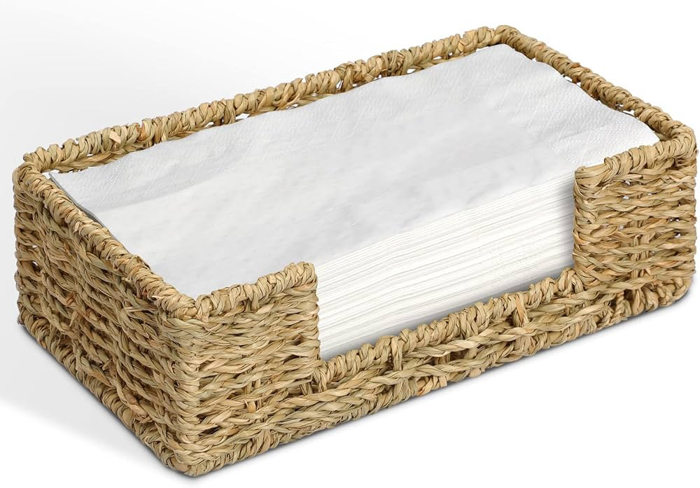 Bathroom Disposable Guest Towel Napkin Holder Long Seagrass Woven Rattan Wicker Table Dinner Pape... | Amazon (US)