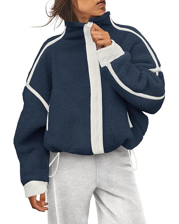 Yanekop Womens Fleece Jacket Zip Up Fuzzy Sherpa Jackets Long Sleeve Winter Coats Striped Warm Ou... | Amazon (US)