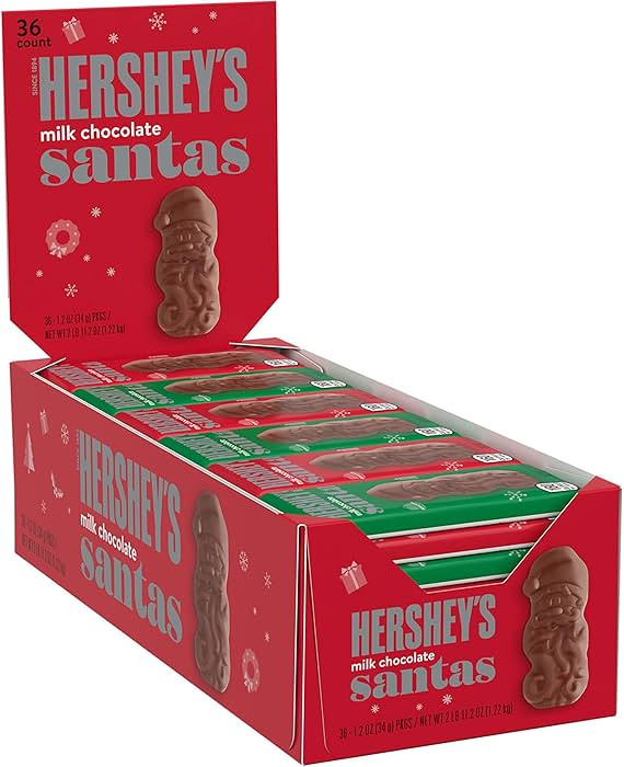 HERSHEY'S Milk Chocolate Santas, Christmas Candy Bars, 1.2 oz (36 Count) | Amazon (US)