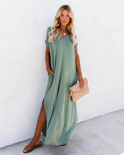 PREORDER - Farmers Market Pocketed Modal Maxi Dress - Dark Sage | VICI