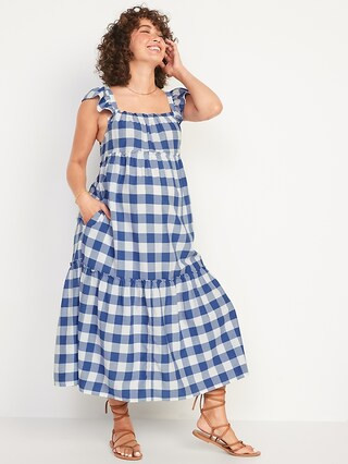 Maternity Ruffle-Trim Gingham Maxi Dress | Old Navy (US)